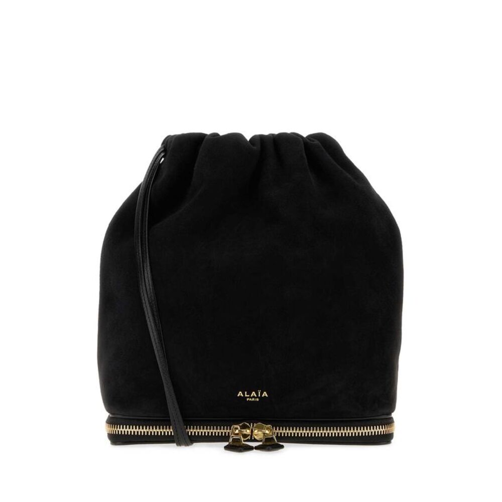 Alaia Women Black Suede Le Pochon Bucket Bag